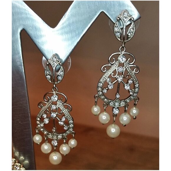 Curated Bundle 2 Long Dazzling Cocktail Formal Evening Dangle Drop Earrings. - Picture 2 of 6